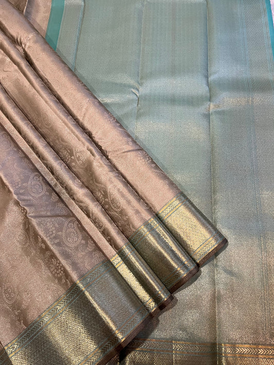 Rich Silver and Gold border Kanjivaram Silk Saree