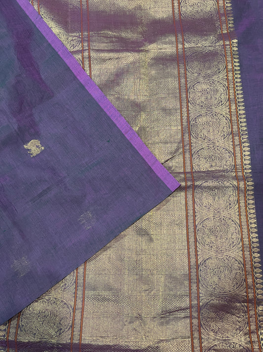 Borderless Rich zari detailed pallu with annapakshi and rudraksham motifs cotton Saree