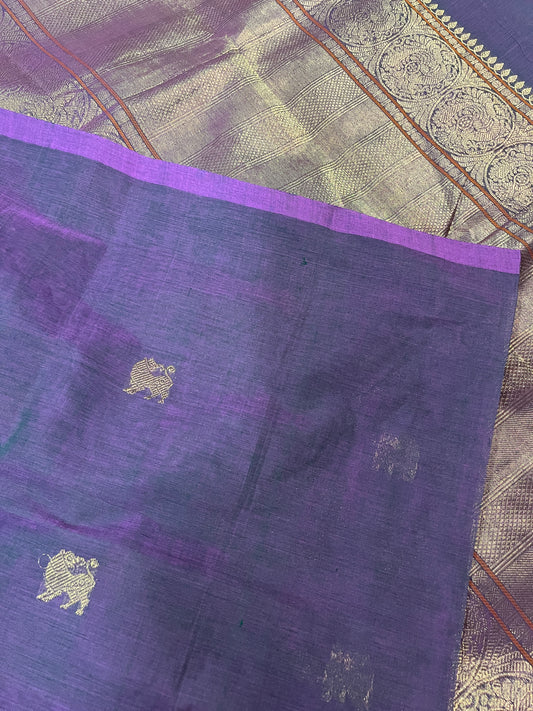 Borderless Rich zari detailed pallu with annapakshi and rudraksham motifs cotton Saree