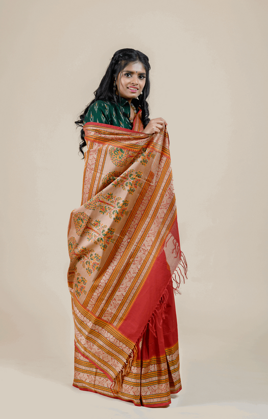 Annapakshi and Rudraksh Thread Weave Border Maroon Kanchipuram Rich Cotton Saree