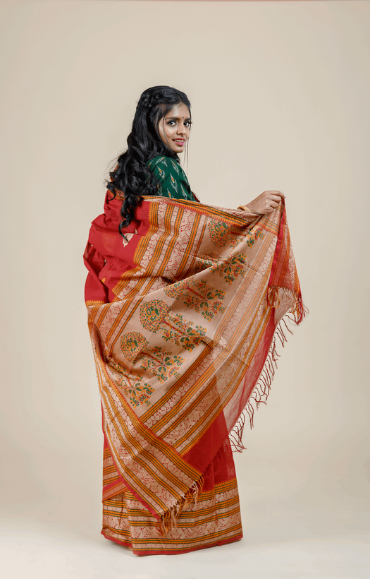 Annapakshi and Rudraksh Thread Weave Border Maroon Kanchipuram Rich Cotton Saree