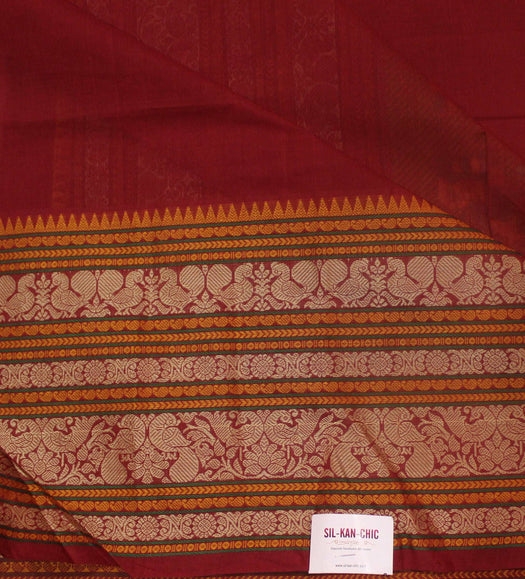 Annapakshi and Rudraksh Thread Weave Border Maroon Kanchipuram Rich Cotton Saree