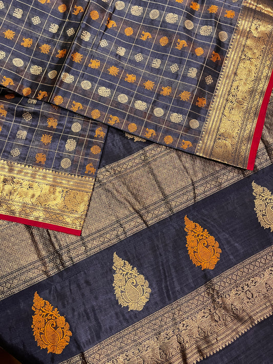 Charcoal Grey Kanchipuram Cotton Silk Saree