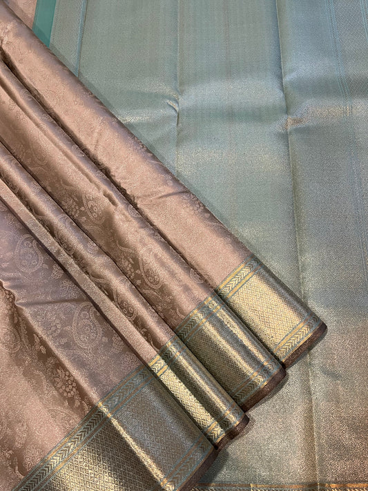 Rich Silver and Gold border Kanjivaram Silk Saree